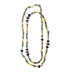 Peacock Necklace with Labradorite, Amethyst, Yellow Sapphire and Apatite in 18kt  Yellow Gold