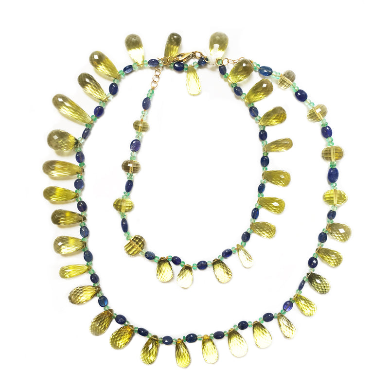 Peacock Necklace with Peridot Drop in 18kt Yellow Gold