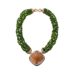 Venice Pulcinella Golden Rutilated Quartz and Tsavorite Necklace